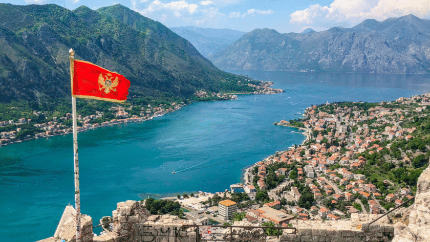 Montenegro flag on sea