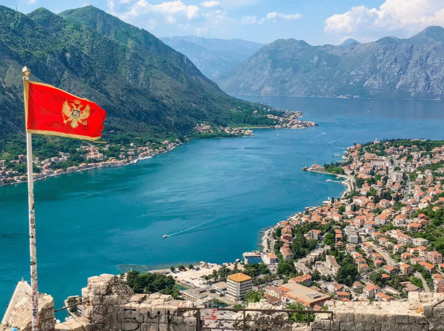 Montenegro flag on sea